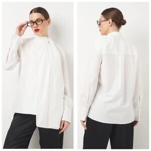 Zara White Poplin Tie Neck Oversized Blouse Size Small 8775/545 Chic Preppy